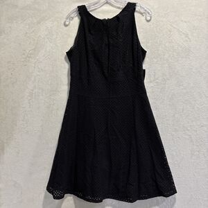New York & Company Women's Black Eyelet Pleated Fit & Flare Dress Size 10 NWT